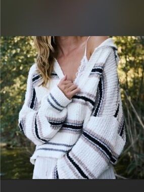 Free People Kennedy White Striped Sweater